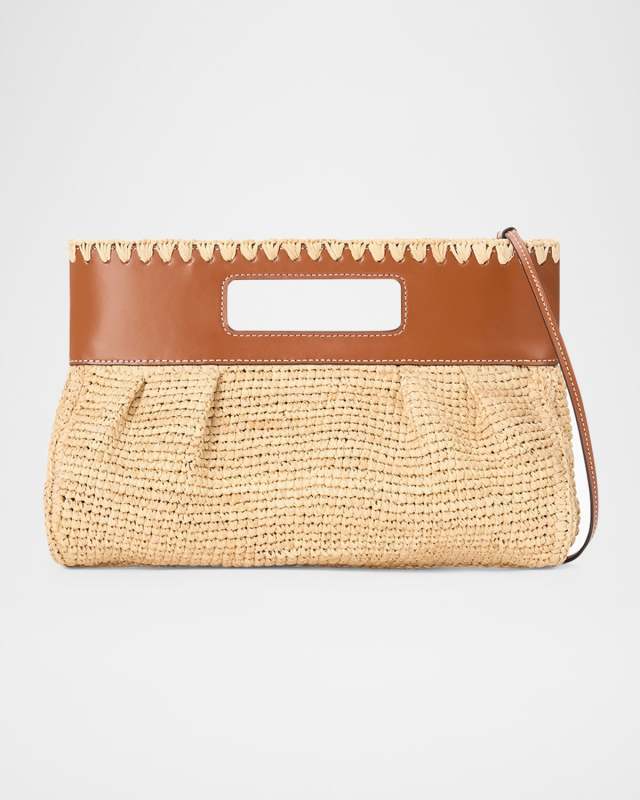 Lena Raffia and Leather Clutch Bag